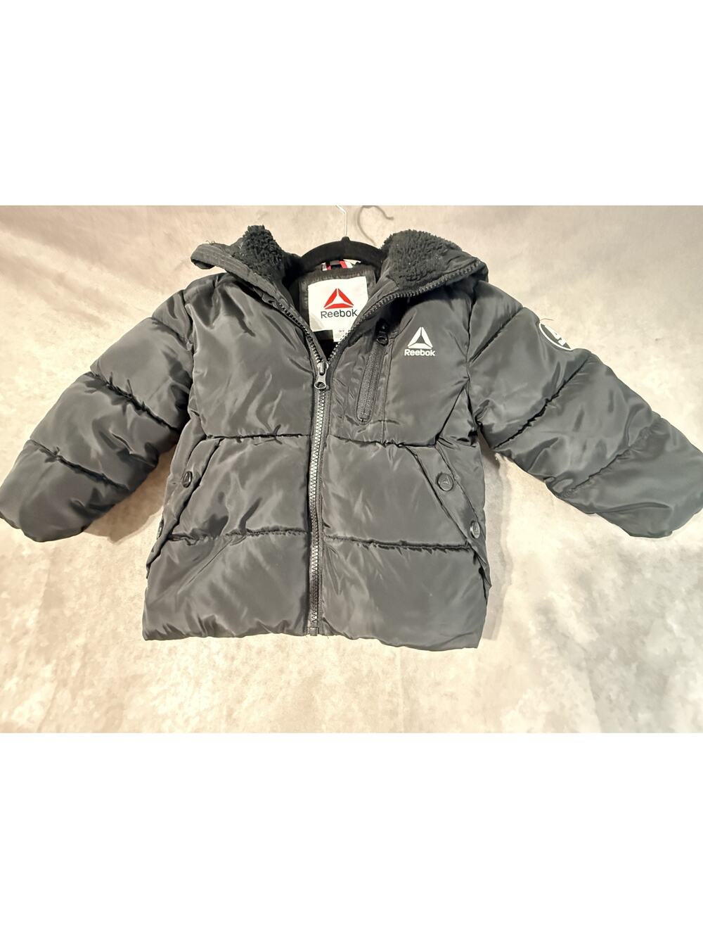 Toddler 3T Reebok Puff Jacket Fleece Lined with Hood Black